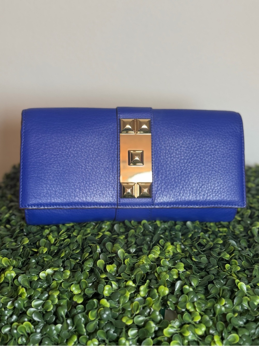 Vince Camuto Cobalt Blue Leather Stud-Detail Clutch